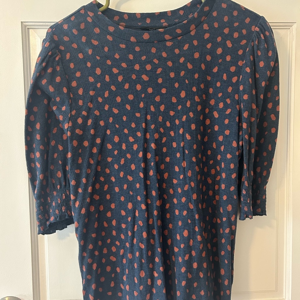Lucky Brand Navy and Red Dot Short Sleeve Top